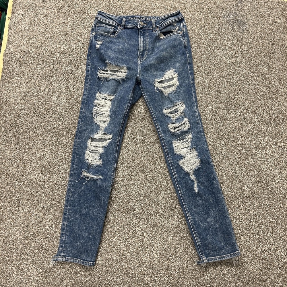 American Eagle Outfitters Mom Jeans Womens 4 Med Wash Distressed Stretch Denim